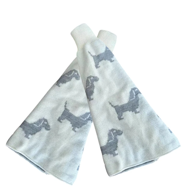 

Women Aesthetic Dachshund Dog Jacquard Knitted Flared Leg Cover Japanese Harajuku Wide Leg Warmers Long Socks Streetwear