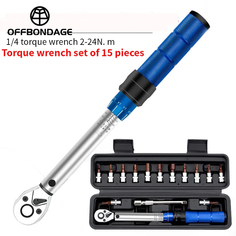 

Bicycle Quick-release Torque Wrench Set 1/4" 2-24Nm Dual Direction Allen Key Tool Socket Preset Type Spanner Pro Repair Tool Kit