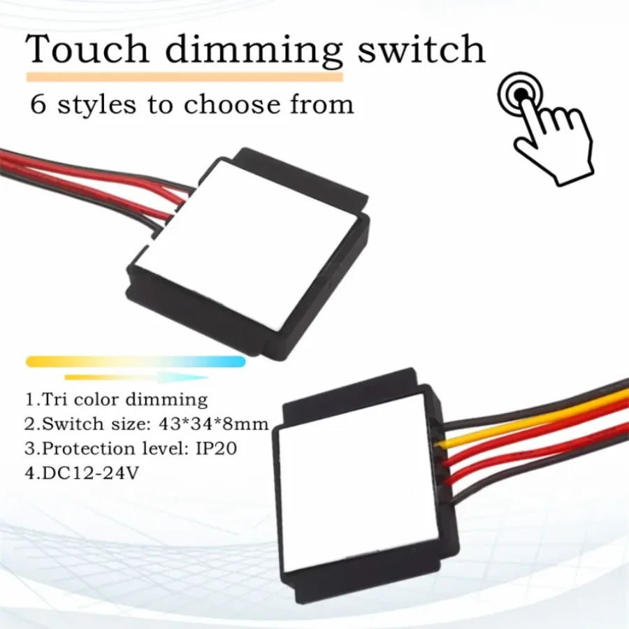 6 Styles Tricolor Mirror Touch Switch Bathroom Mirror DC 12V 24V Makeup LED Tricolor Electrodeless Dimming Mirror Switch Adjusta