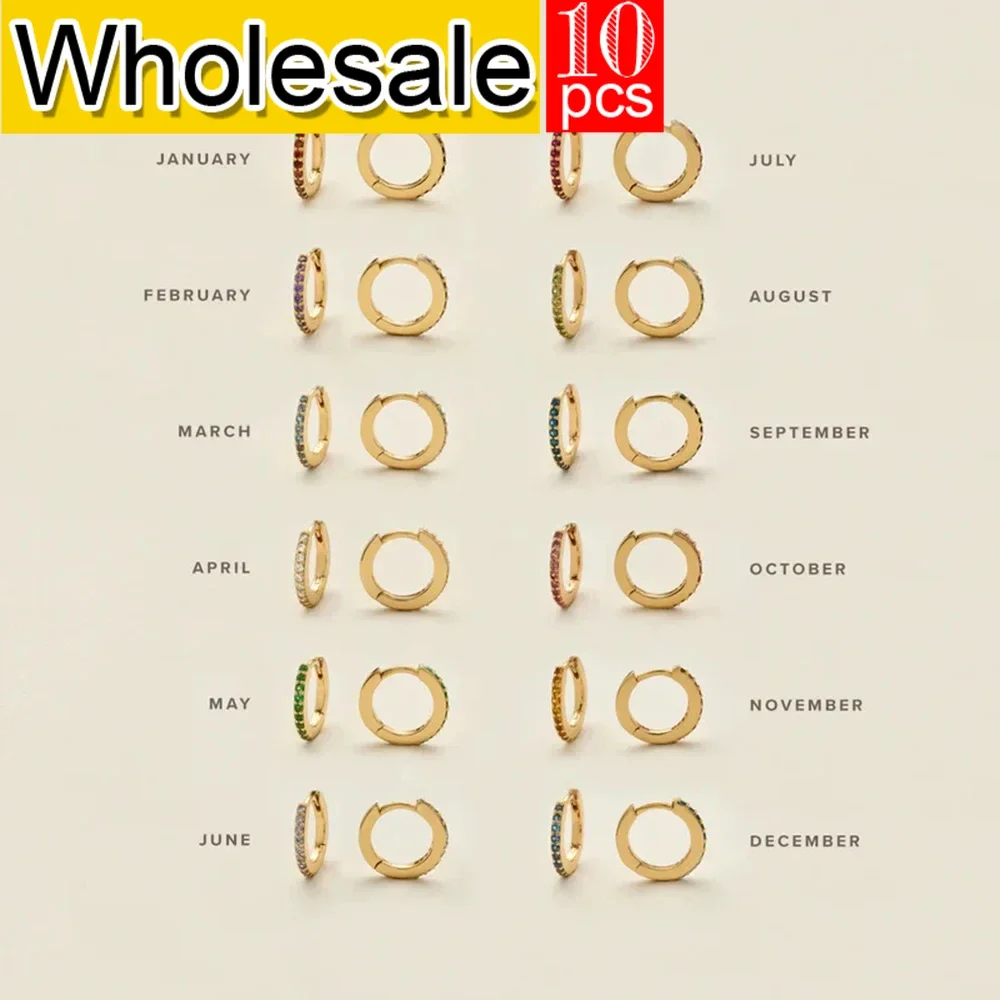 

women 10PCS Stainless Steel Birthstone Earrings Minimalist Huggie Hoop Earrings For Women Tiny Round Circle Jewelry Wholesale