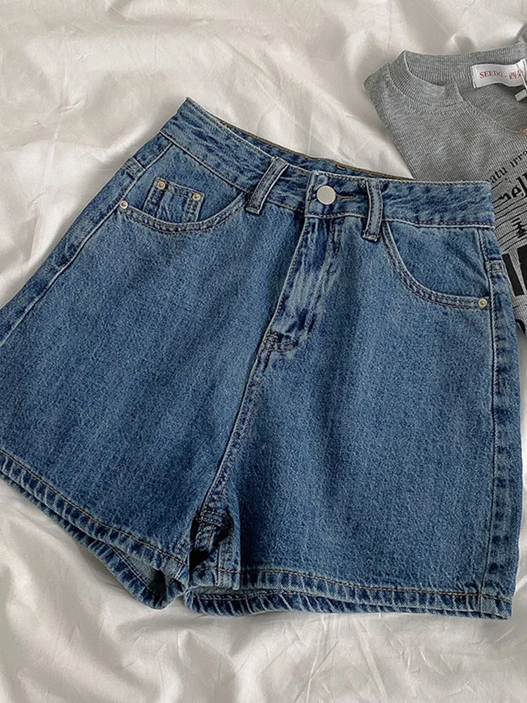 Fashion High Waist Denim Shorts For Women Summer New Simple Wide Leg Jeans Casual All-matched Ladies Hot Pants