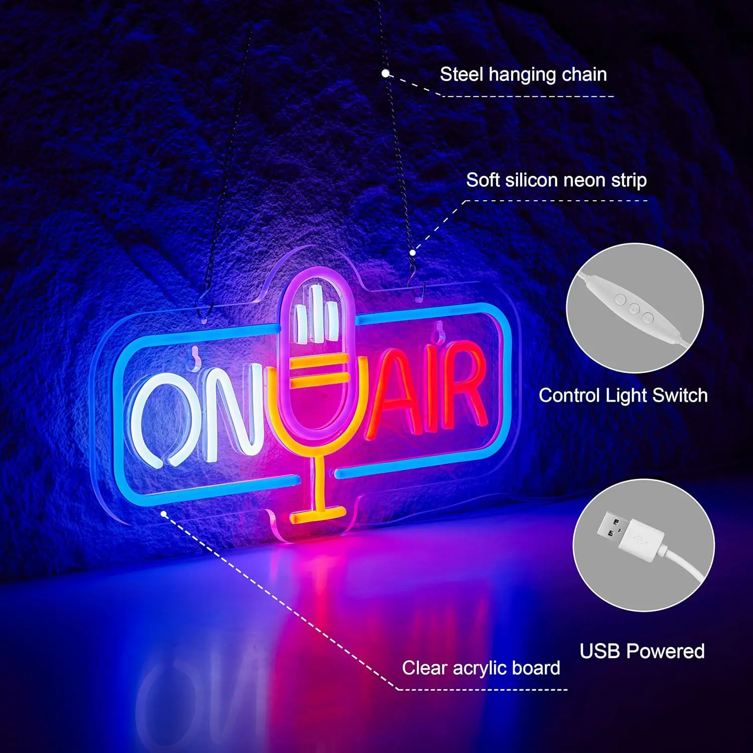 On Air LED Neon Sign for Wall Decor Recording Light Beer Bar Home Bedroom Man Cave USB Power with Dimmable Switch LED Artwork