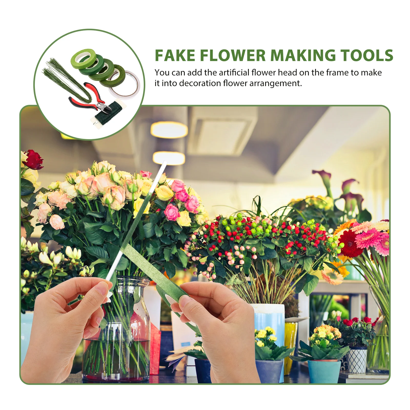 

Floral Wire Stems Adhesive Tape Green Artificial Plants Mini Dried Flower DIY Tools Thick Stem Wires Home Decoration Outdoor