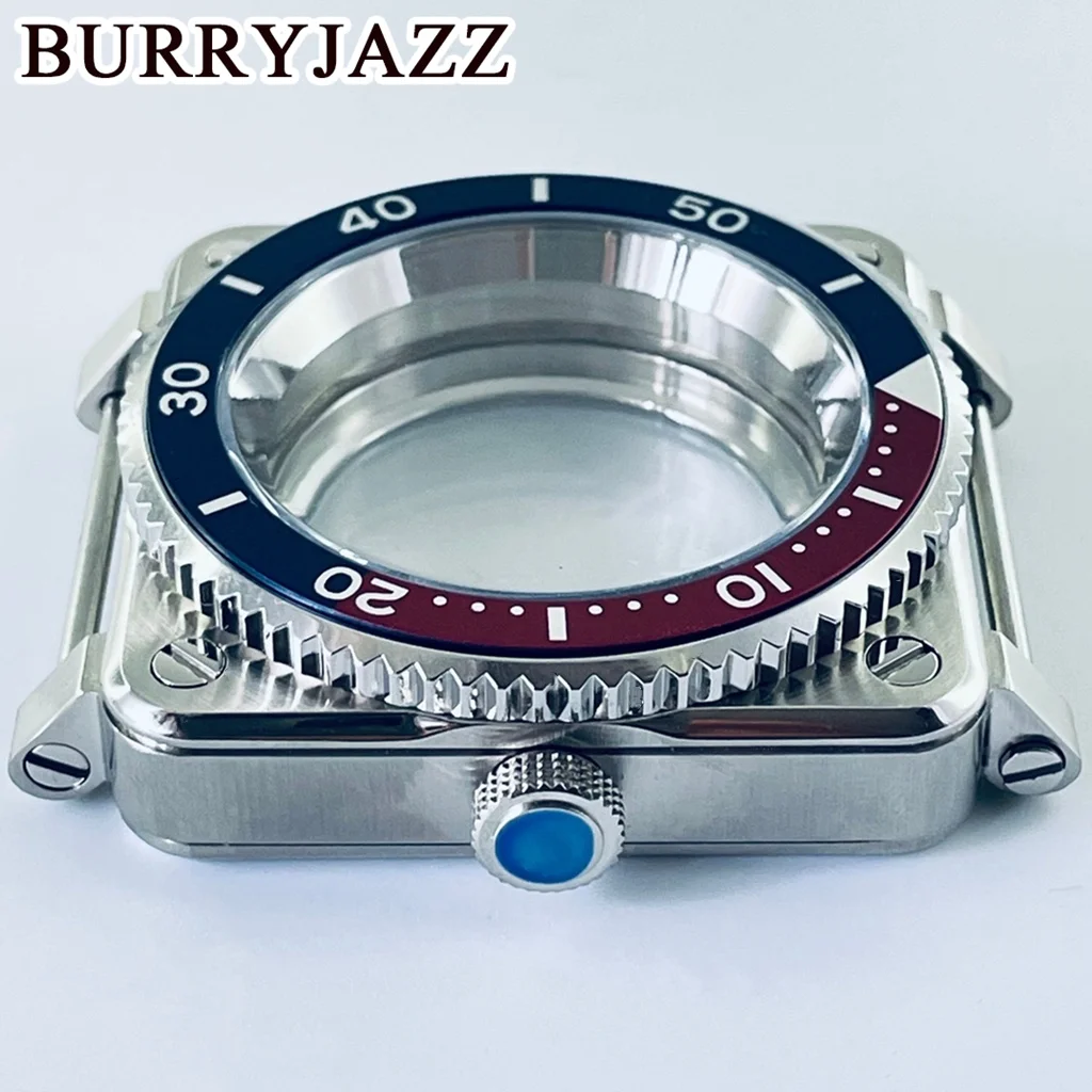 BURRYJAZZ 42Mm SKX007 Casing Jam Tangan Persegi Casing NH35 Cocok untuk Gerakan NH35 NH36 7S26 4R Seiko SKX007 Pilot Kokpit Pengganti Casing Pria