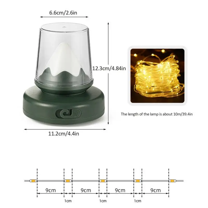 キャンプ用の格納式充電式LEDストリングライト、マルチ照明モード、雪、山を備えたポータブルライト