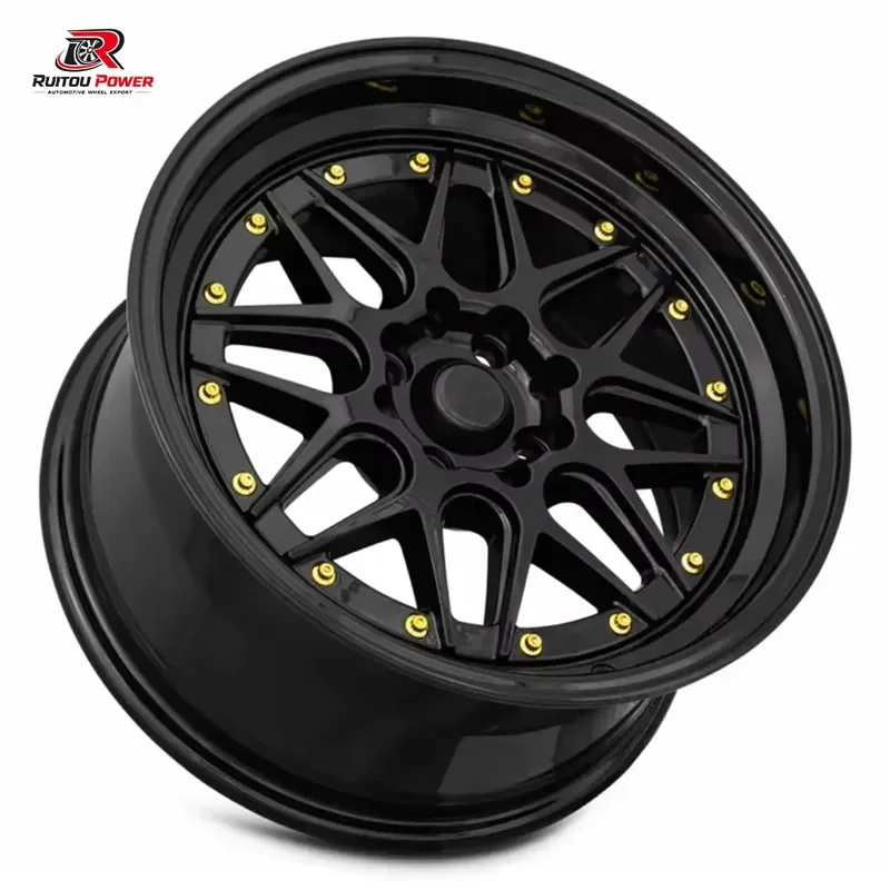Custom 2-piece Deep Dish Black Forged Wheels Rims With Gold Rivets for 15-22 Inch 5x114.3 5x120 5x139.7
