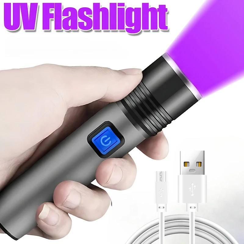 USB Rechargeable 395nm Mini UV Flashlight Ultraviolet Handheld Torch Purple Torch Jade Money Detector Pet Urine Stains Detector