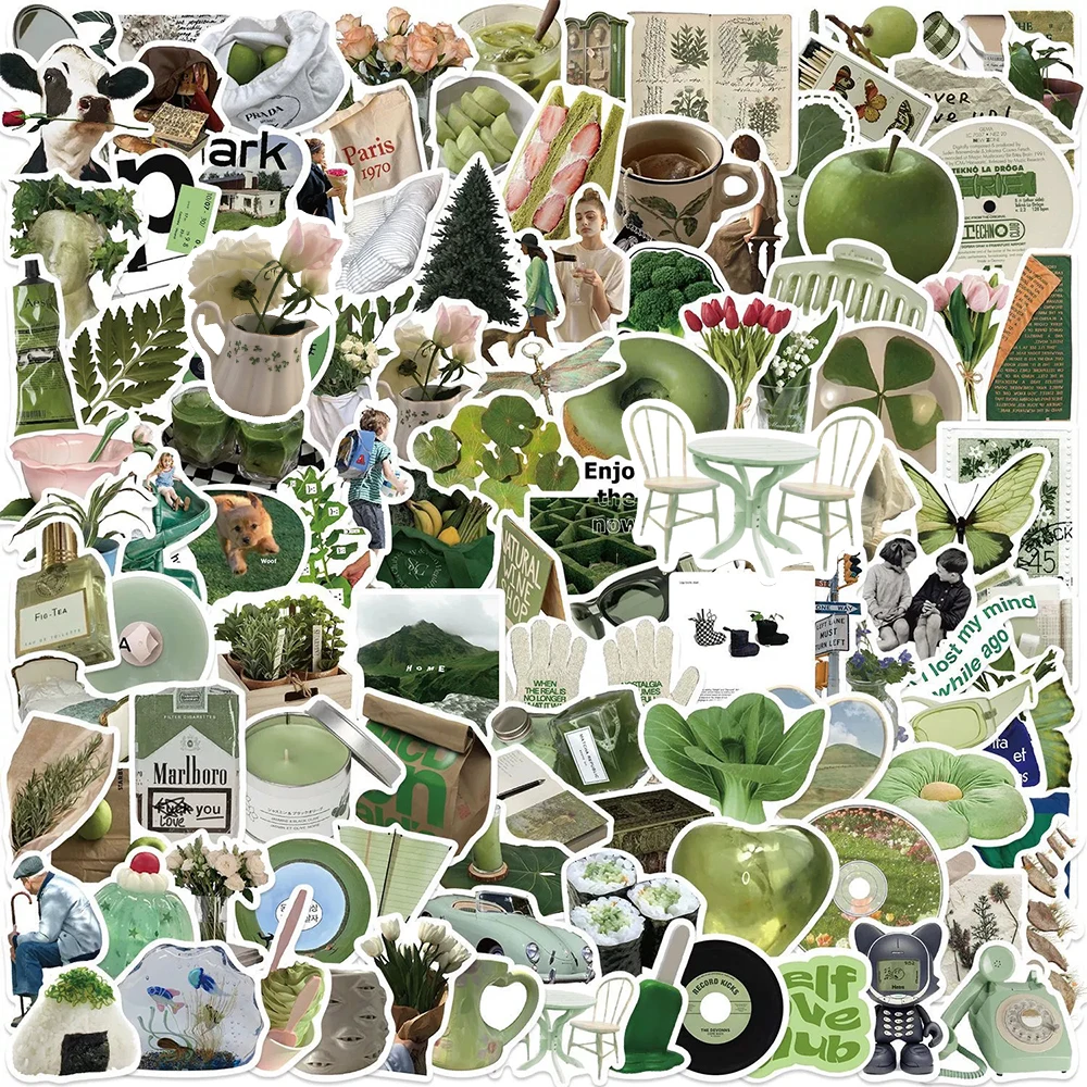 

10/30/50/124pcs Korean Ins Style Olive Green Stickers Kawaii Aesthetic Graffiti Decals Laptop Phone Suitcase Sticker Decoration
