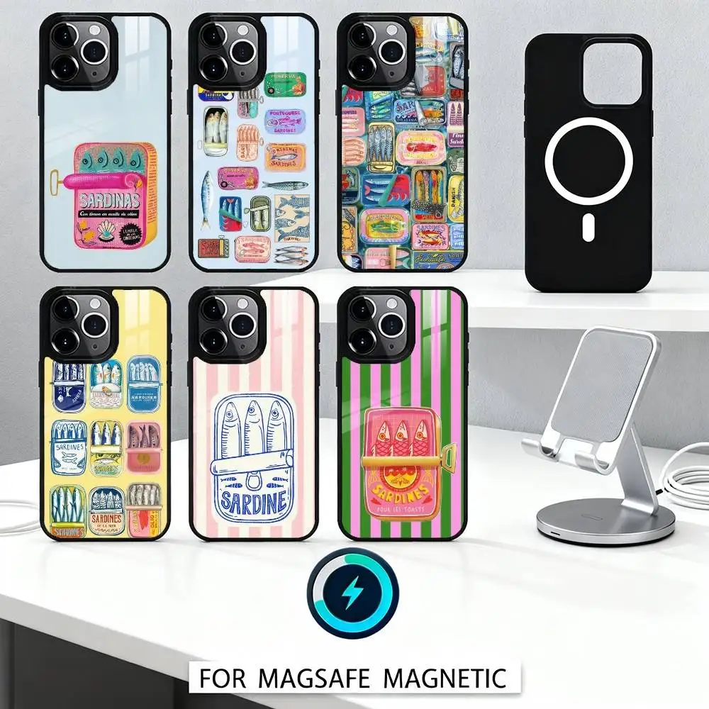 

Vintage Canned Sardines Phone Case Magnetic For iPhone16 15 14 13 12 Pro Max For Magsafe Wireless Charging Cover