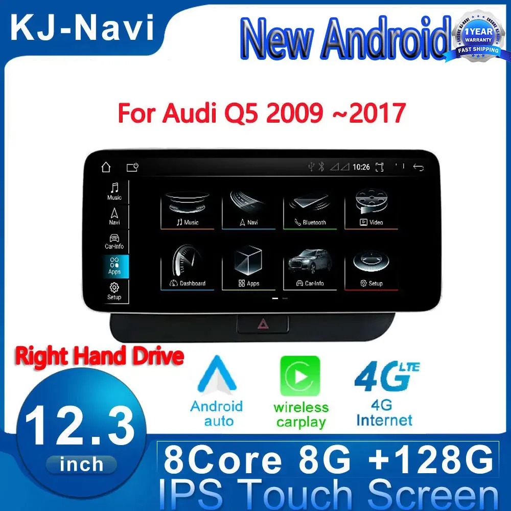 

12.3 Inch Android 14 For Audi Q5 2009 ~2017 RHD Android Stereo Navigation Video Headunit Carplay Car Player Multimedia Radio