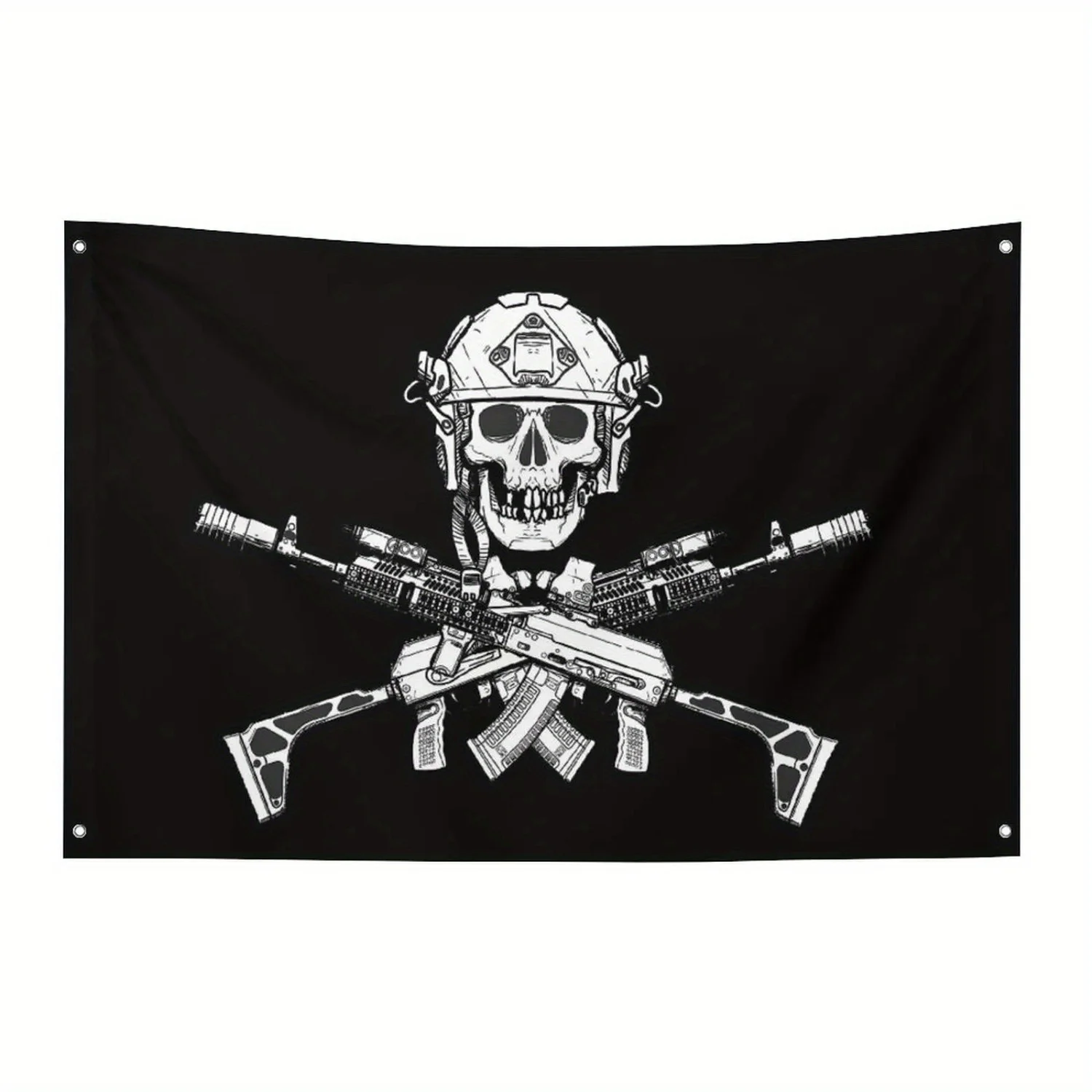 Military Banner - B&W Soldier with Skull & Rifles, Heavy-duty Polyester for Indoor/Outdoor Use