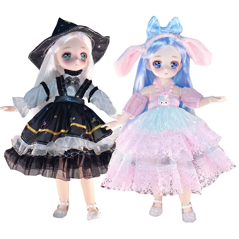 Cute 30cm Anime Face Doll or Replace Clothes Fashion Princess 1/6 BJD Doll Set Lolita Dress Kids Girls Gift Toy