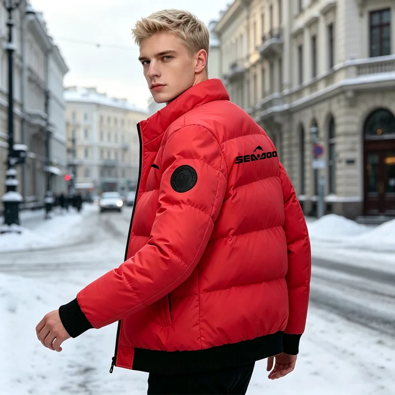 Chaqueta de plumón con cremallera de Color sólido para hombre, Chaqueta de algodón gruesa, abrigo juvenil informal de marca