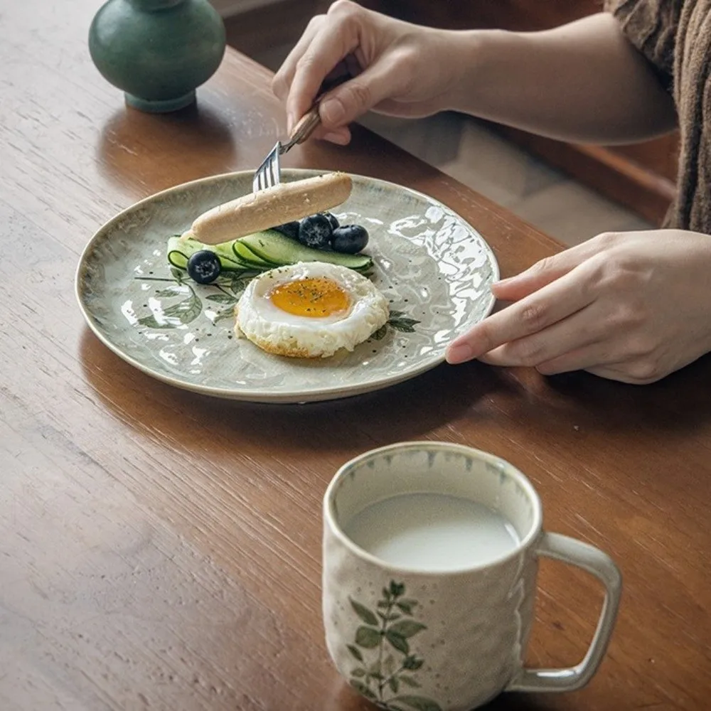 Decorative Water Ripple Ceramic Dinner Plates Microwave Safe Stackable Dessert Plate Round Food Serving Tray Picnic