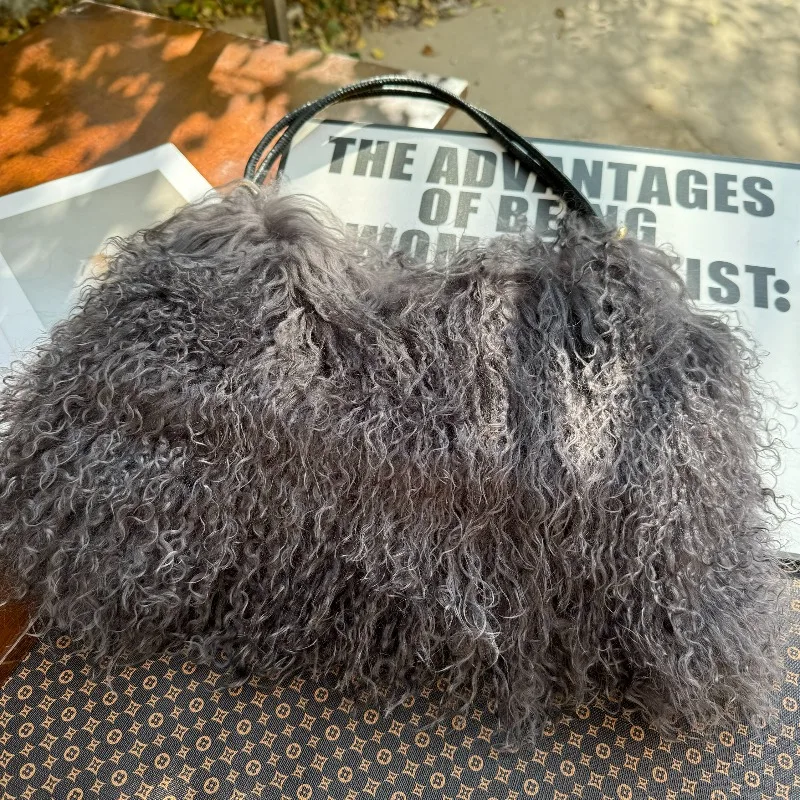 

Soft Real Fur Wool Shoulder Bag for Women Designer Purses and Handbags Women's Party Clutch Crossbody Bag High Quality