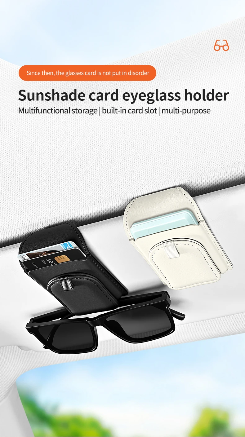Auto-Sonnenblenden-Brillenhalter aus PU-Leder, magnetischer Brillen-Aufbewahrungskoffer, Karten- und Ticket-Organizer-Clip, Auto-Innenzubehör – Detail 1
