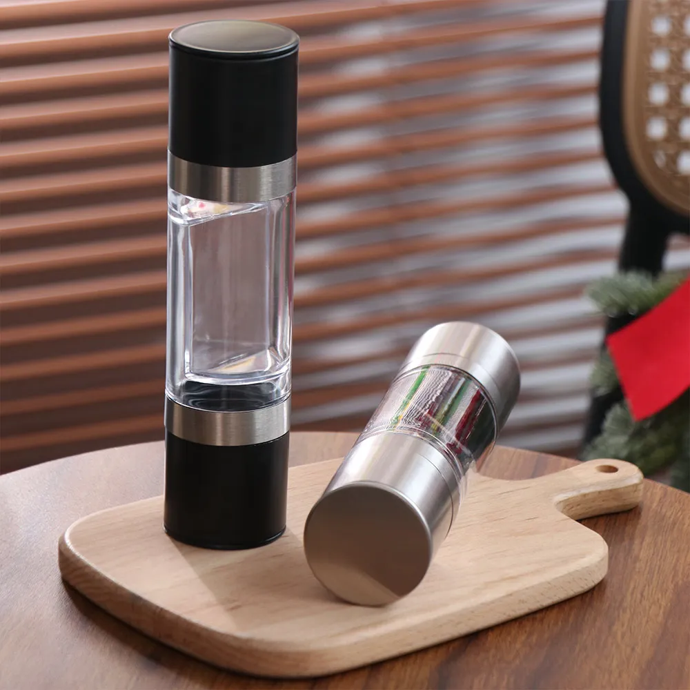 

Retro Adjustable Manual Pepper Grinder Refillable Visible Sea Salt Spice Mill 2 in 1 Double-head Pepper Mills Kitchen Gadgets