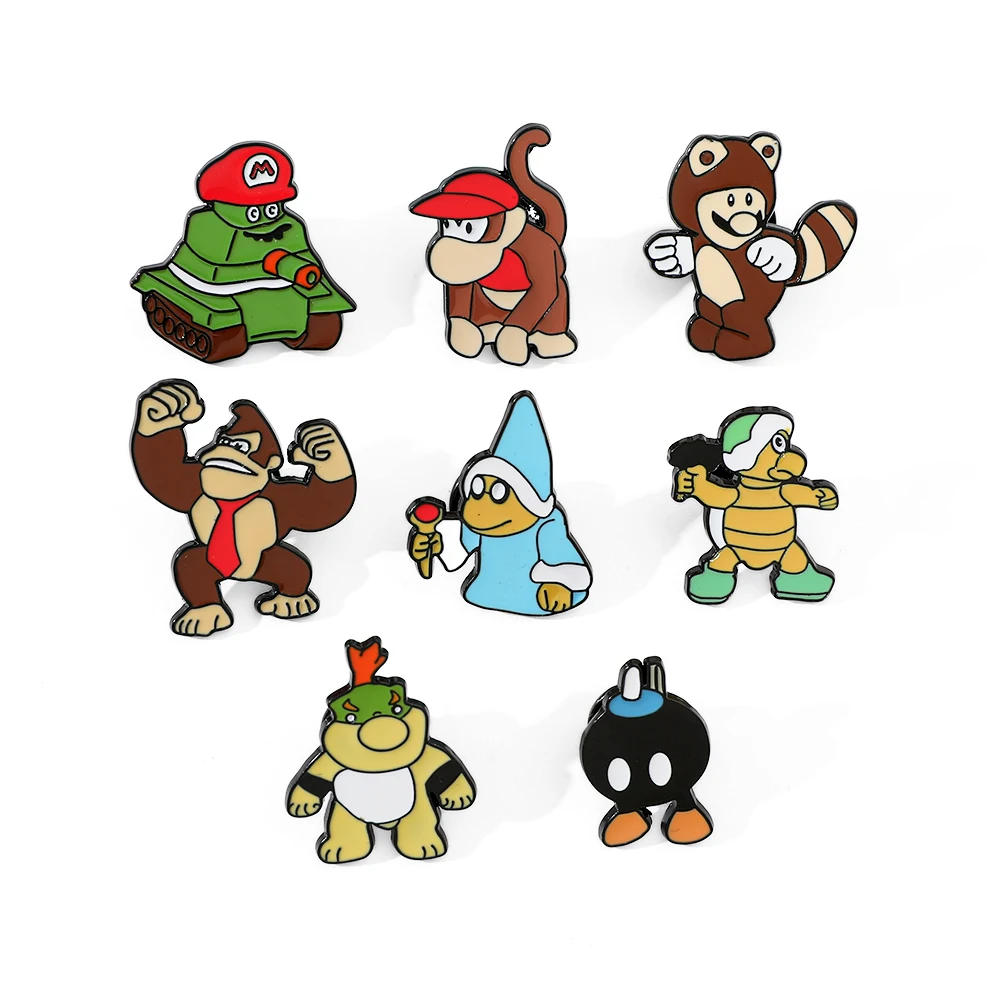 8 Pcs Cute cartoon Creative Game Character Props Metal Badge Accessories Mario Clothing Bag ornament Pin Souvenir gift