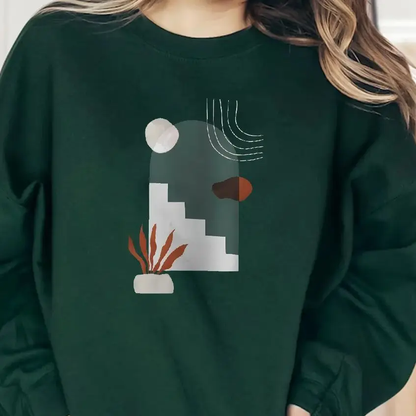 Sweatshirt Long Sleeves Stylish Pullover Y2K Graphic Hoodies Crew Neck Unisex Casual Daily Wear Minimalist  Stairs Abstract