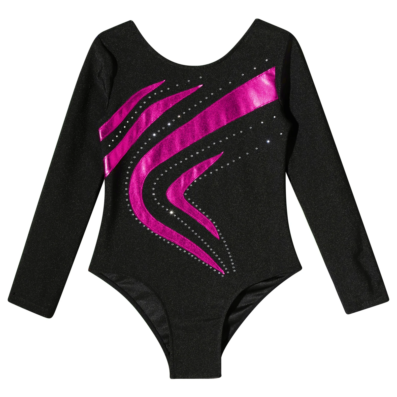 Kids Girls Ballet Dance Leotards Rhythmic Gymnasytics Figure Skating Yoga Bodysuit Long Sleeve Shiny Rhinestone Ballet Dancewear