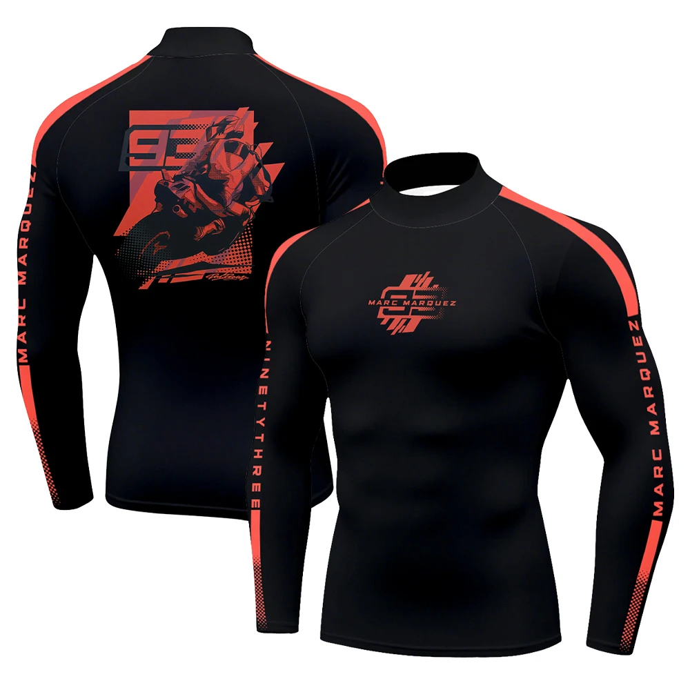 Men's Marc Marquez 93 Mock Neck Compression Shirt Quick Dry Breathable Gym Casual Sport Tops Moto Riding Long Sleeve T-Shirts