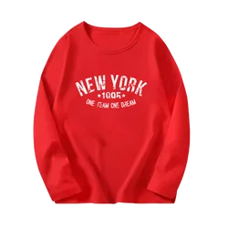 New York City Letter Prints T Shirt Boy Girl Clothes T-Shirts Kids Loose Spring Cotton Breathable Long Sleeve Tops