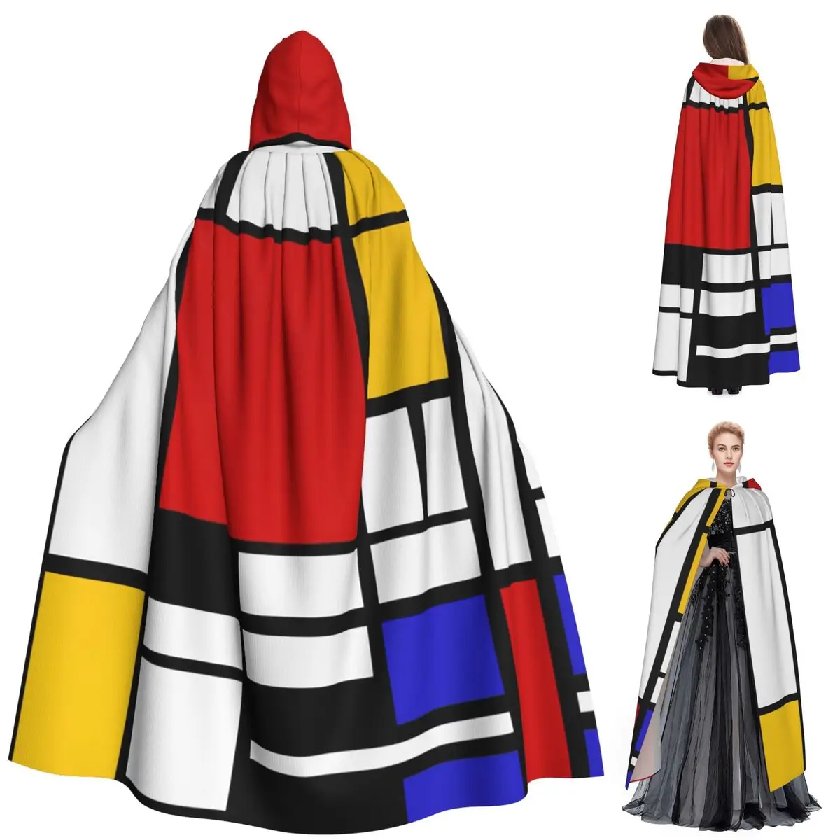 Piet Mondrian De Stijl Langer Kapuzenumhang Hexe Mittelalter Kostüm Cosplay Umhang Halloween Mantel Erwachsene Unisex