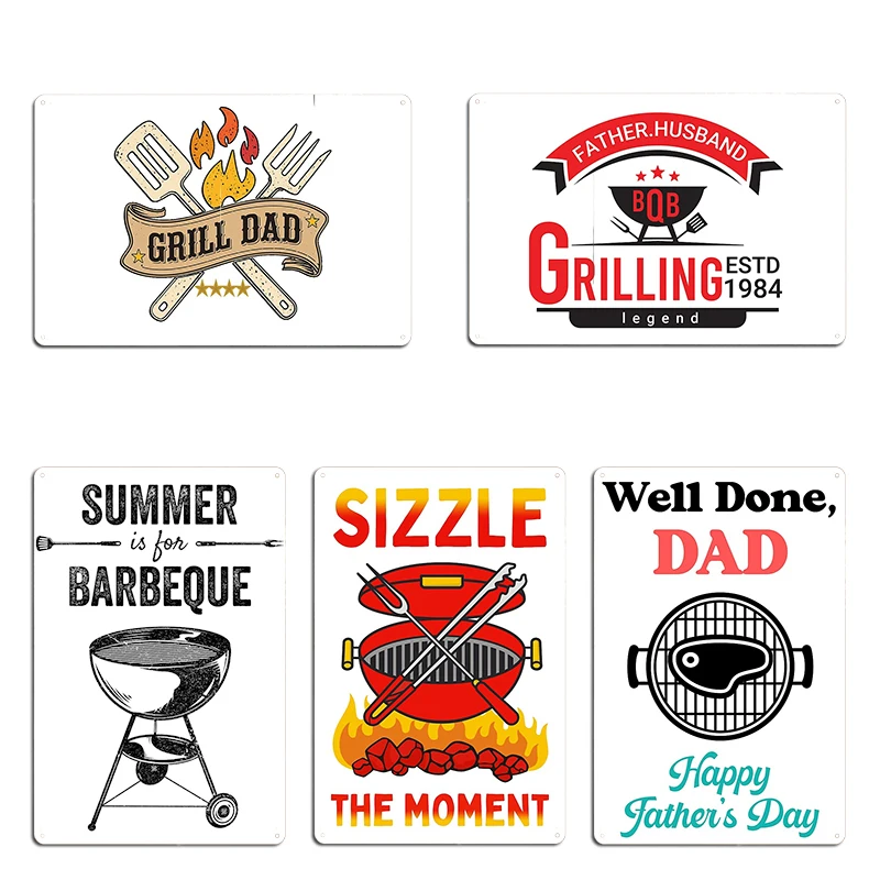 Summer is for Barbeque Funny Quotes Well Done Dad Happy Fathers Day Steak Grill Metal Wall Plaque Character Tin Sign Poster