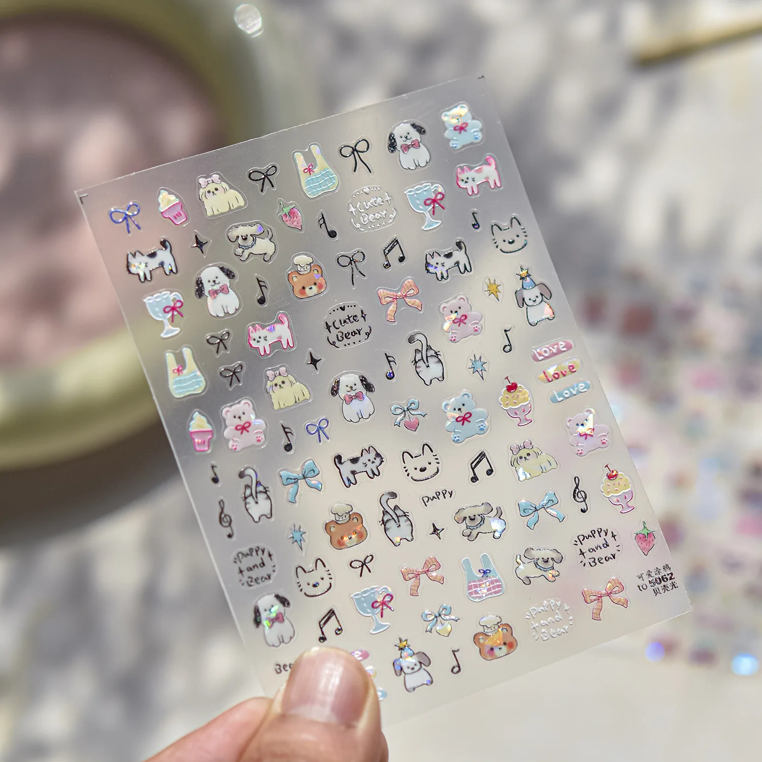 1 arkusz śliczne zwierzęce Graffiti naklejki na paznokcie pies kot niedźwiedź królik moda Nail Art Design dekoracyjna naklejka T-5062