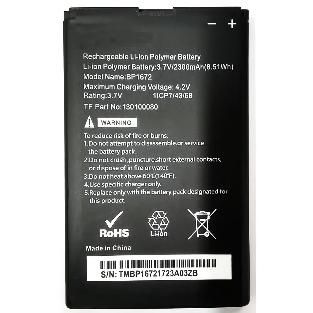 

3.7V 2300mAh BP1672 Replacement Battery for Moxee Mobile Phone 130100080 1ICP7/43/68