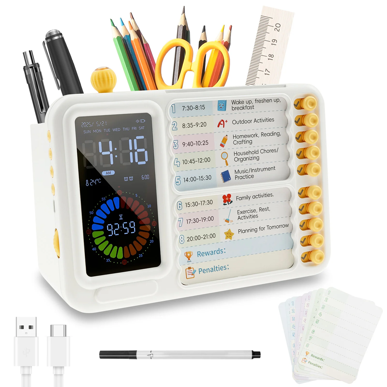 Visualization Task Timer LED Digital Countdown Countup Timer with Chore Chart Board & Large HD Color Screen Alarm Clock for Home