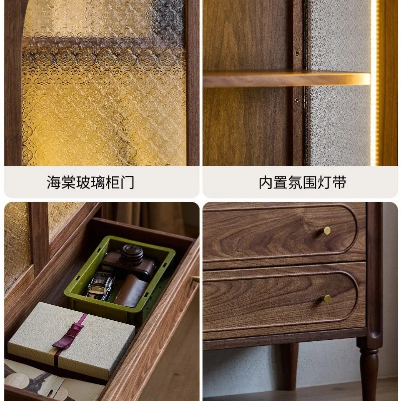Nordic solid wood with cabinet door dust-proof bookcase TV side cabinet glass door picture book cabinet black walnut - view 2