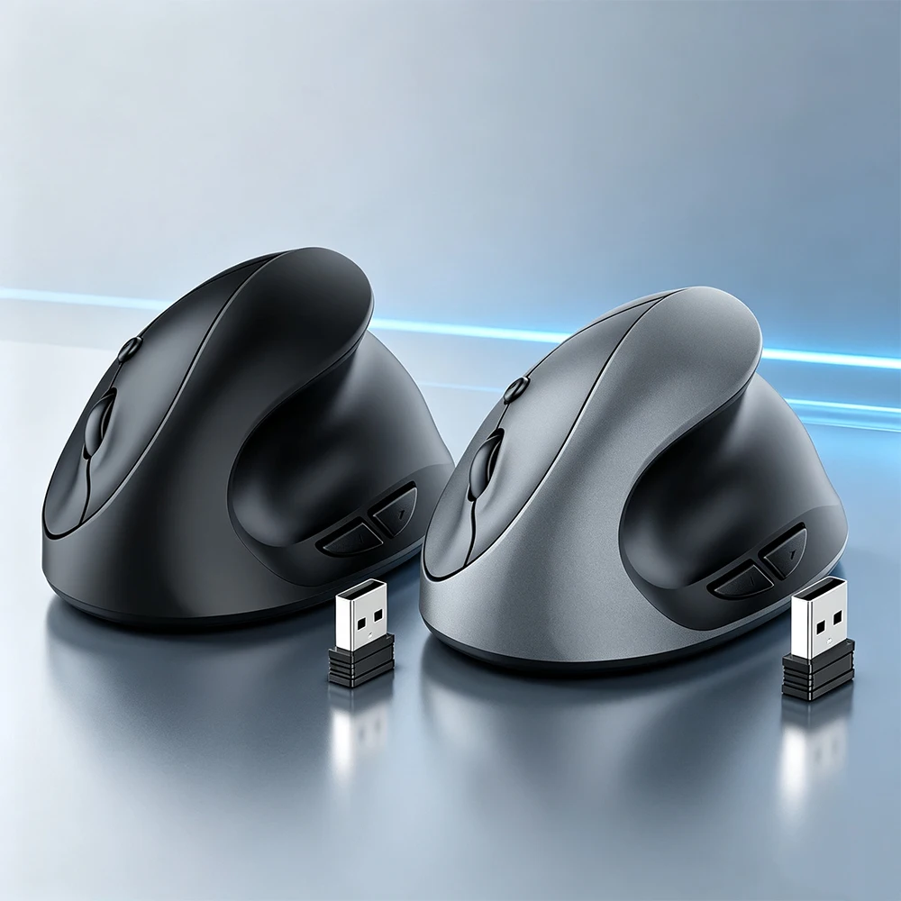 2.4G Wireless Vertical Ergonomic Silent Mouse 1600 Adjustable DPI Plug&Play USB Mice For Office Gaming Laptop PC Desktop
