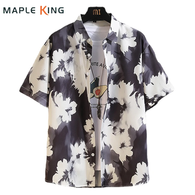 

Floral Printed Hawaiian Shirt Summer Clothing Men Casual Short Sleeve Ice Silk Beach Shirts Couple Clothes Cardigans Streetwear