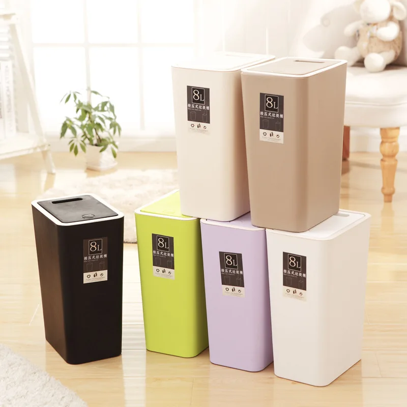 

12L Rectangular Plastic Garbage Can Home Living Room Press Type Classification Trash Can with Lid Household Cleaning Tool