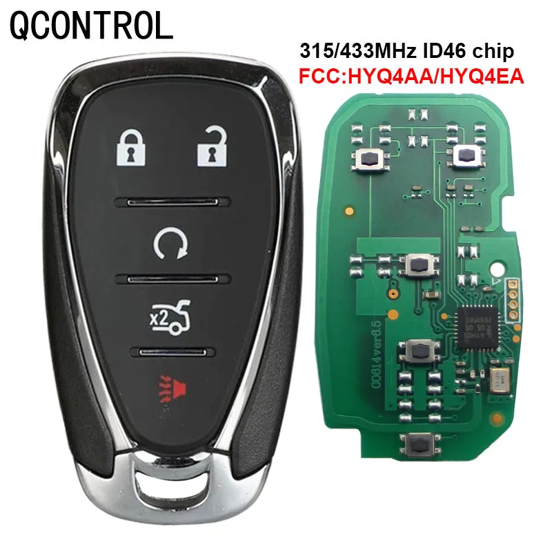 

QCONTROL 315/433MHz 5 Button Smart Remote Key ID46 Chip for Chevrolet Camaro Equinox Cruze Malibu Spark HYQ4AA HYQ4EA