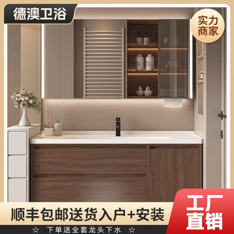 

Новая средневековая керамическая интегрированная раковина из орехового дерева, шкаф для ванной комнаты, туалетный умывальник, комбинация шкафа для умывальника