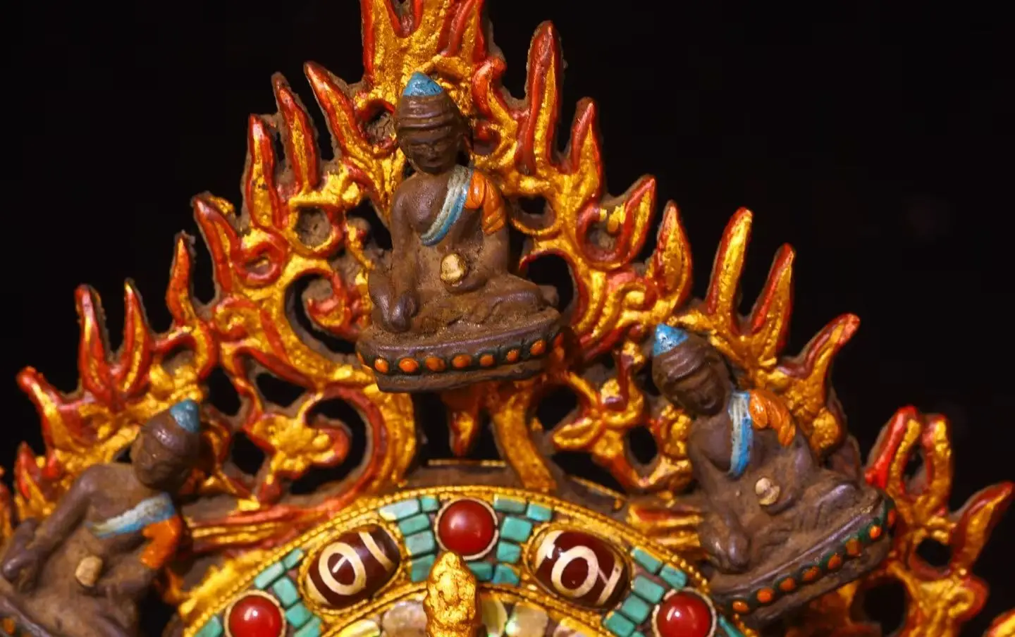 12Old Bronze Painted Mosaic Gem gZi Beads Turquoise Green Tara Buddha Terrace Backlight Bodhi Root Base Worship Hall Town house