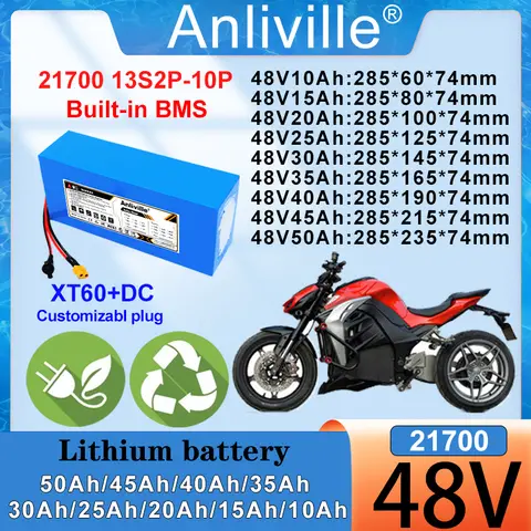 48V 15Ah 20Ah 25Ah 30Ah 35Ah 40Ah 45Ah 50Ah 21700 Lithium Battery Pack High-power 2500W with BMS for Electric Scooter Motorcycle