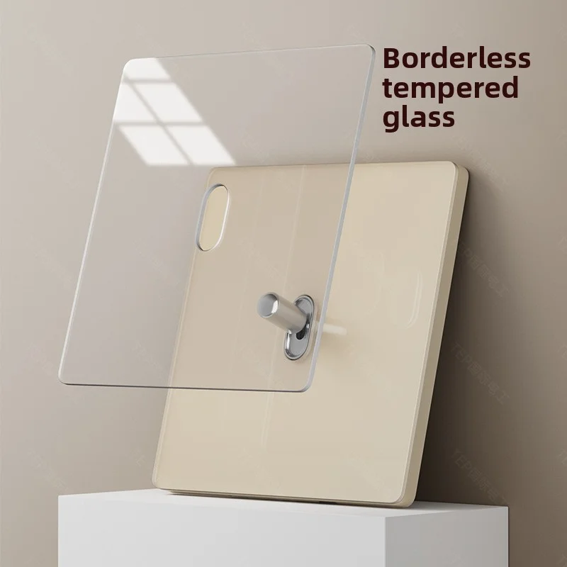 Cream Warm Yellow Toggle Slim Tempered Glass 5.5mm Frameless Glass Large Plate Wear-Resistant Scratch-Resistant Toggle Switch