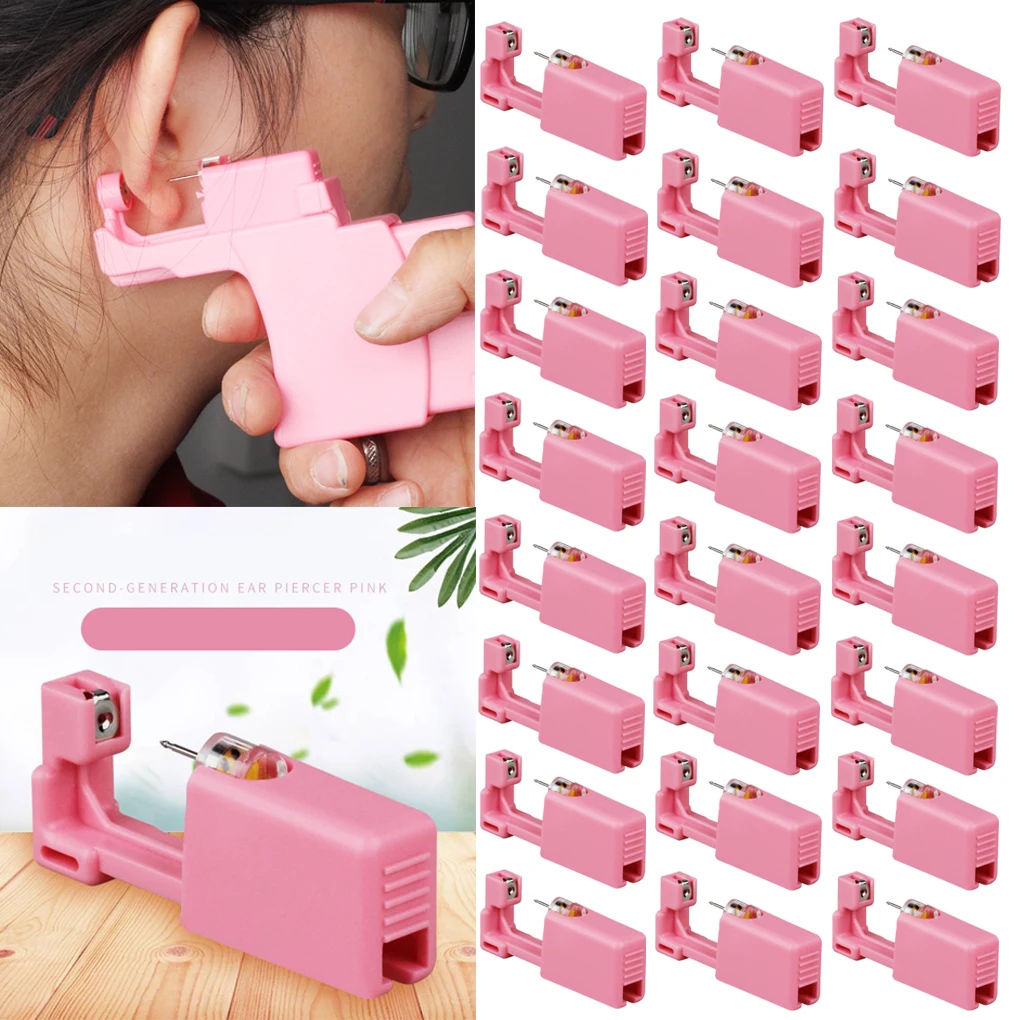 1-40pcs Wholesale Disposable Pink Ear Piercing Gun Machine Tool Kit Medical Stainless Steel Sterile Ear Nose Navel Body Piercer