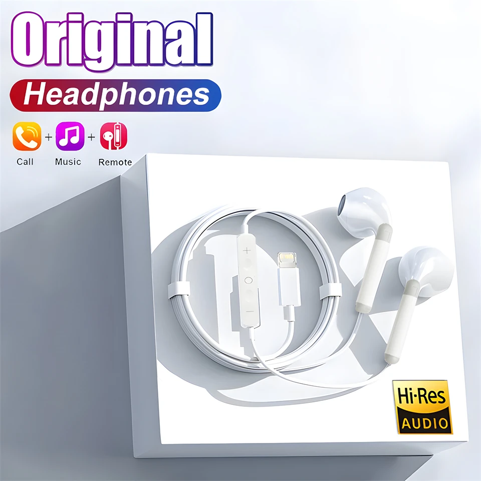 Originele Hoofdtelefoon Voor Apple iPhone 16 15 14 11 13 12 Pro Max Plus In-Ear Lightning Type-C Bedrade Bluetooth Oortelefoon Voor Xiaomi