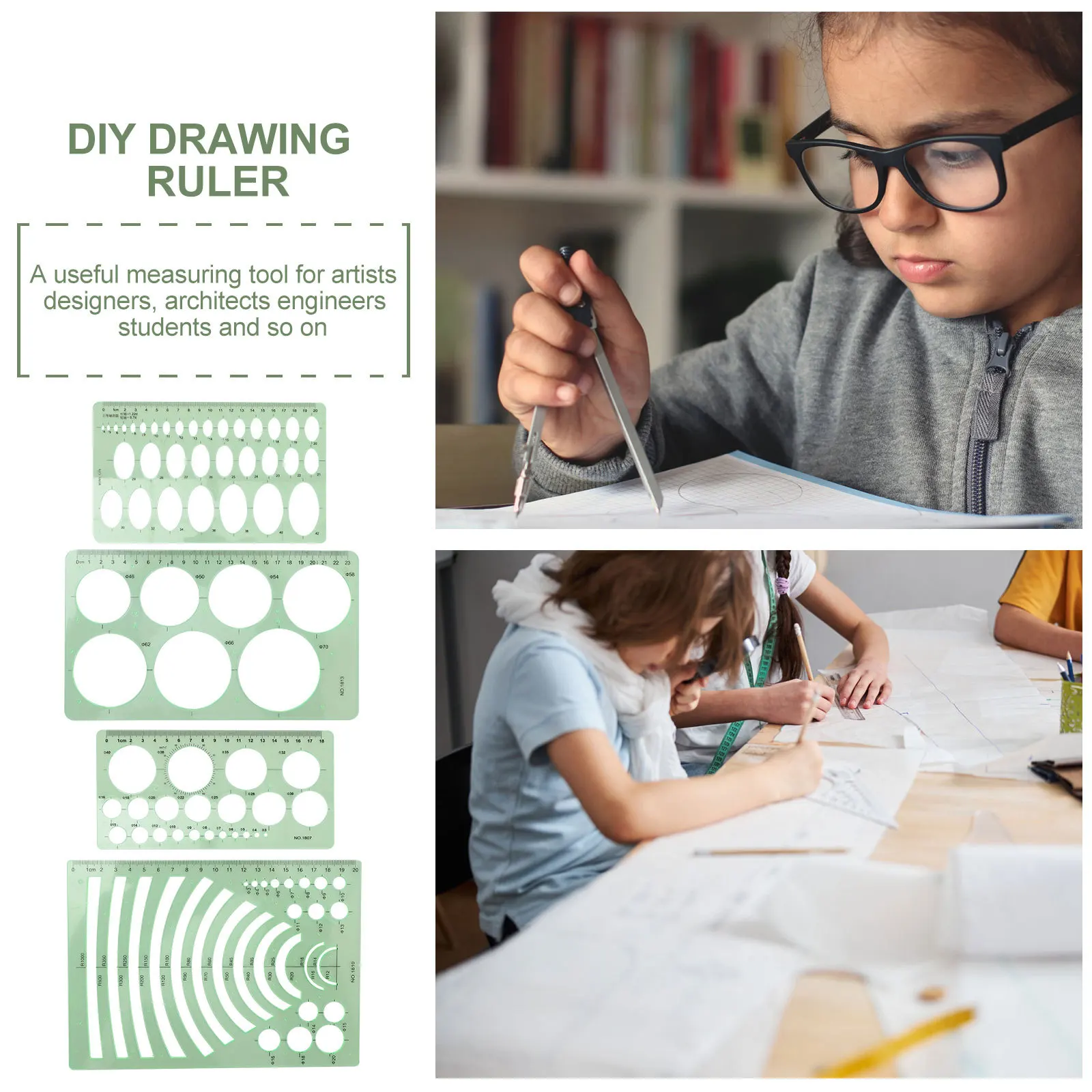4 قطعة قوالب الرسم الهندسي الموازين المعماري لتقوم بها بنفسك مساطر قياس استنسل الرسم البلاستيكي للفنانين والطلاب والمهندسين