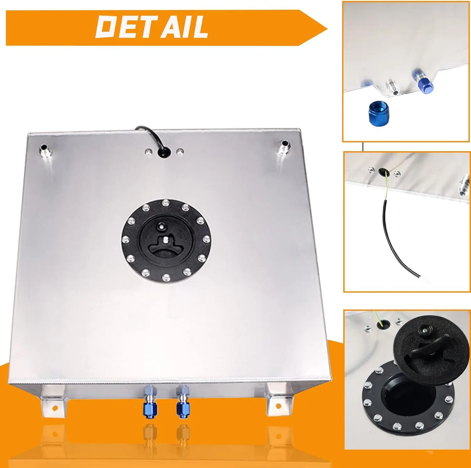 Universal Aluminum 2.5/5/10/15/20 Gallon 10/20/40/60/80L Fuel Surge Cell Tank With Cap and Sensor Foam Inside Silver