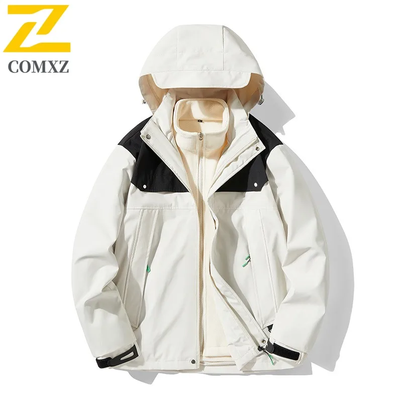 COMXZ 3 في 1 معطف سميك مقاوم للرياح مقاوم للماء المشي لمسافات طويلة في الهواء الطلق السفر سترة واقية سترة تسلق الدافئة تنفس الرجال ملابس خارجية