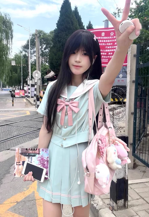 2025 Summer New Blue Sailor Suit Slim JK Uniform Suit Japanese High Waist Lapel Bow College Style Short-sleeved Skirt