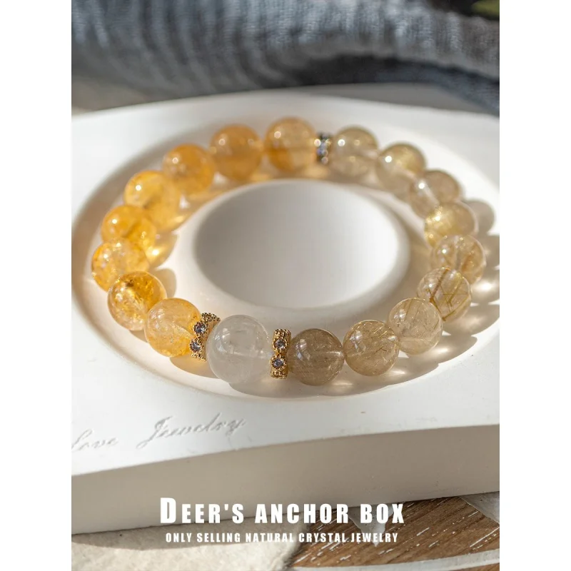 

Natural Rutilated Quartz Women's Brazil Gold Rutile Yellow HairCitrine White Asai Bracelet Me