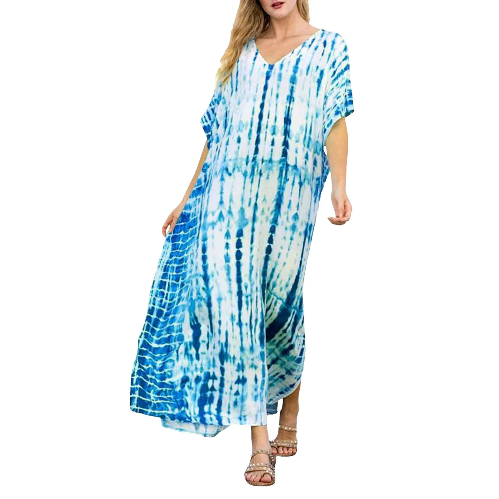 New Style African Summer Short Sleeve Dashiki Dresses Flora Loose Boubou Maxi Islam Women Casual Dress African Abaya Clothes