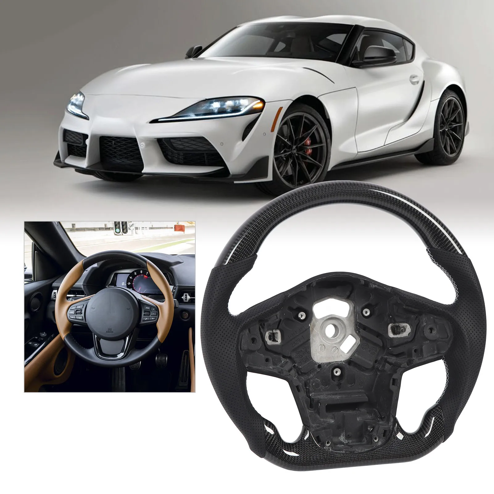 Carbon  Steering Wheel Comfortable Anti Slip D Shaped Steering Wheel Perforated Leather for GR  A90 J29 2020 To 2024