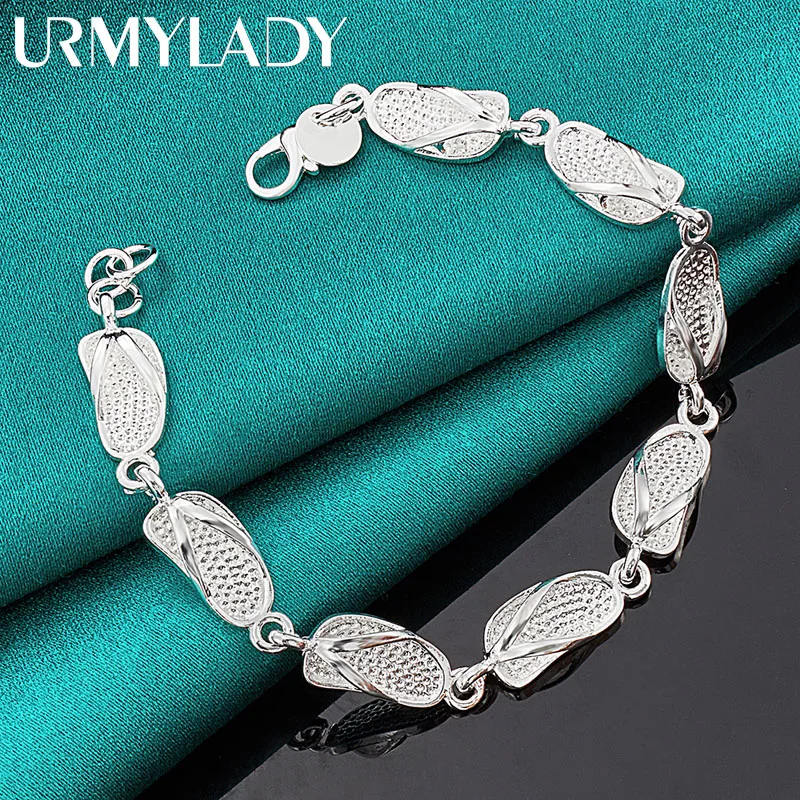 

URMYLADY 925 Sterling Silver Slipper Chain Bracelet For Women Fashion Wedding Party Gift Jewelry